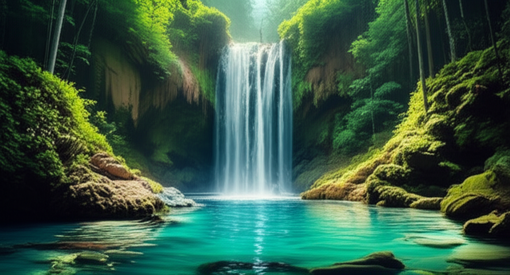 Blue pool beneath a waterfall